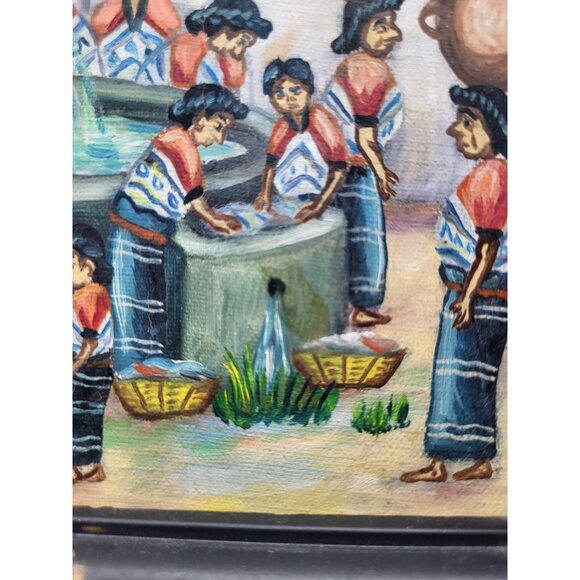 Samuel Sotz Oil on Canvas Painting Comalapa Wash Day Culture Folk Art Guatamalan - Picture 4 of 10